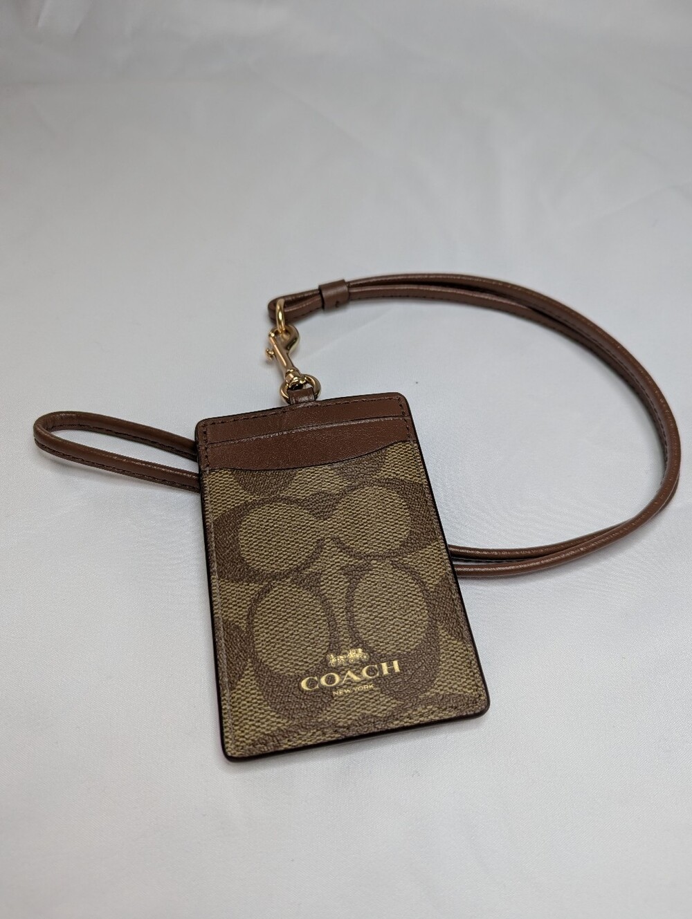 COACH Brown Signature Lanyard ID Card Holder